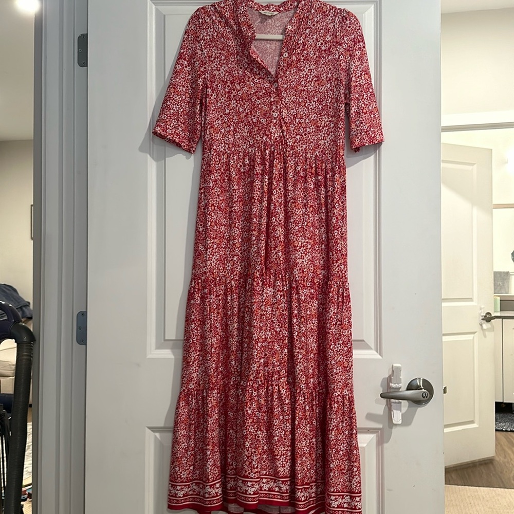 Max Studio Womens S Floral Tiered Maxi Dress Red White Pink